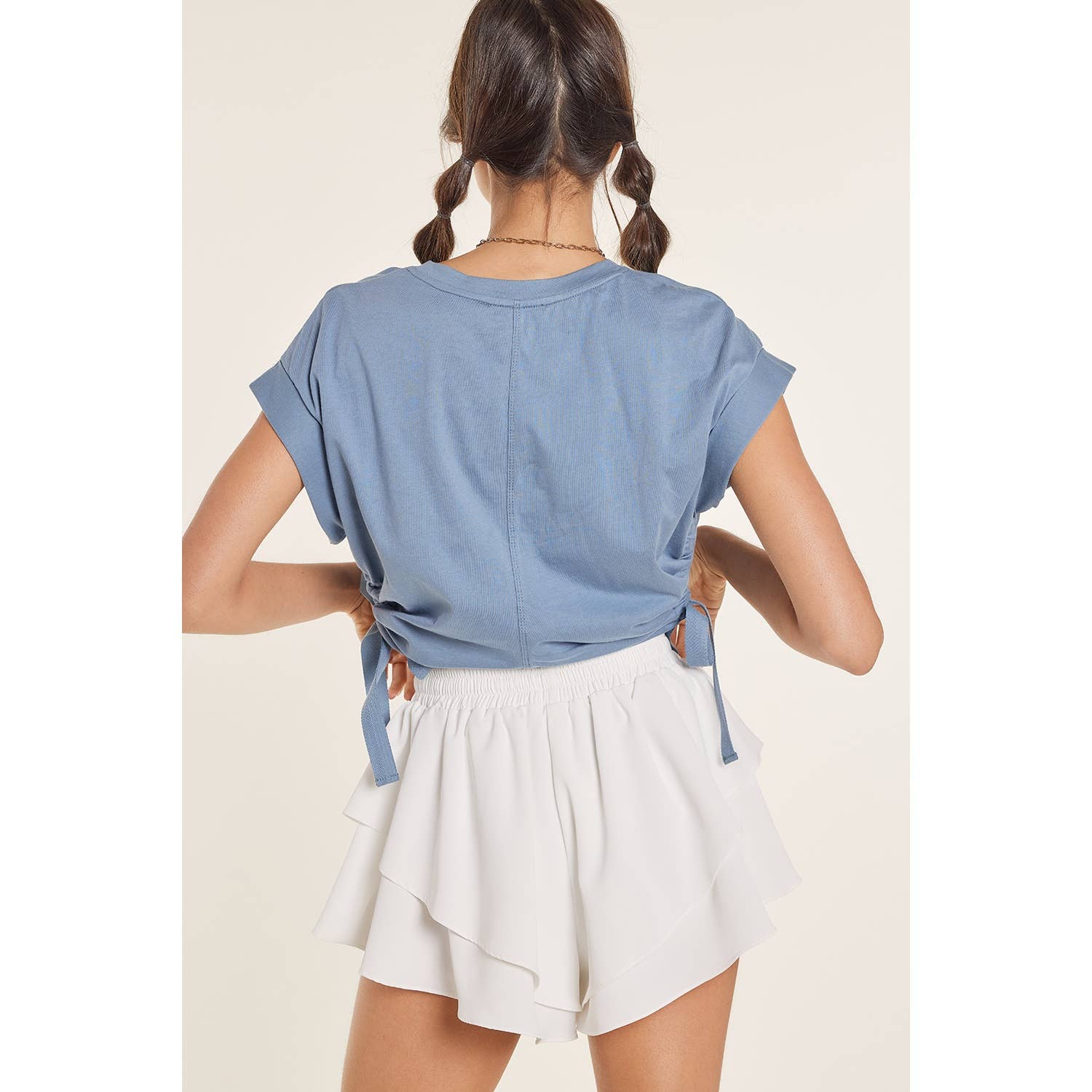 GATHERED SIDE GRUNGE CROP COTTON TOP