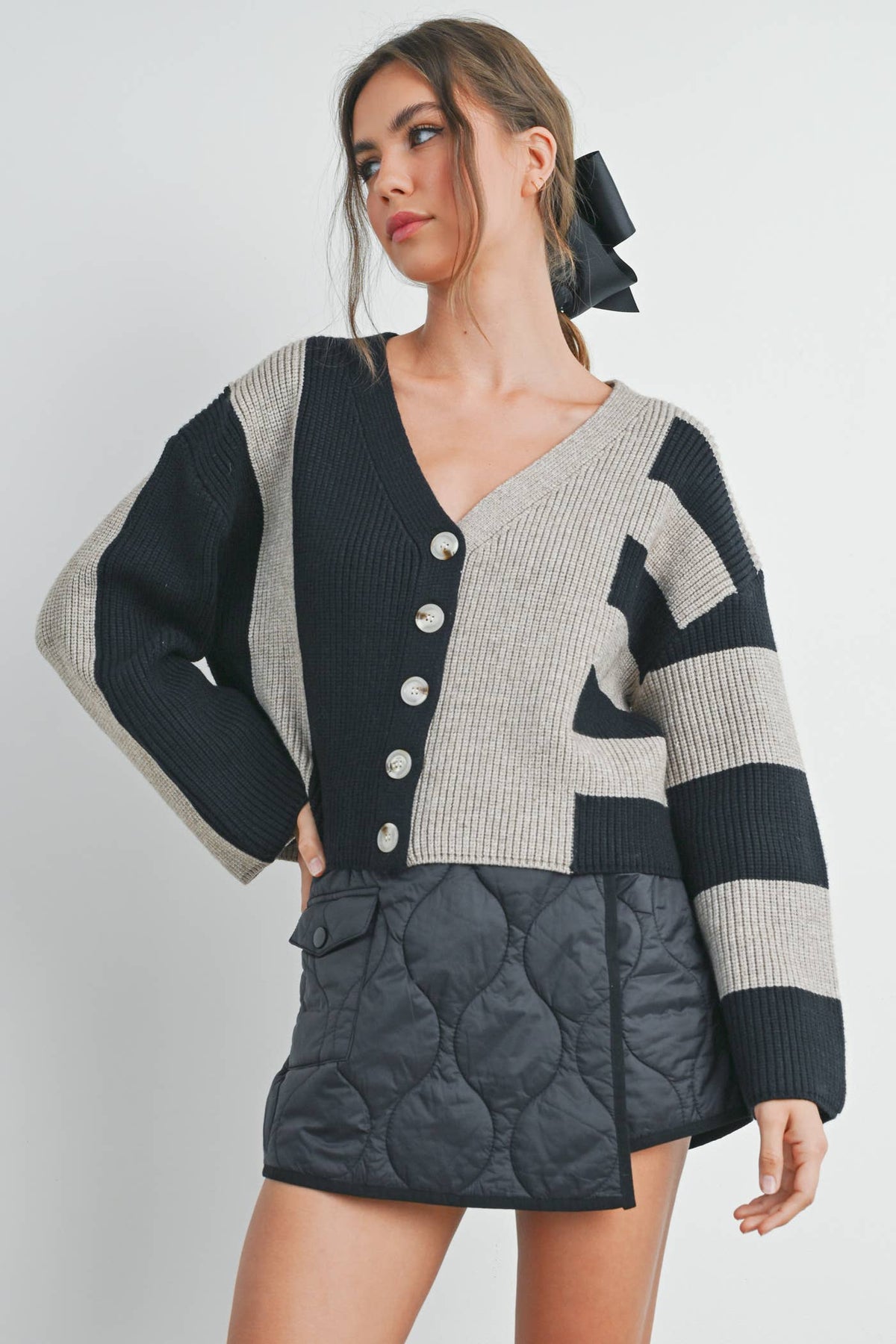 Color Block Button Down Cardigan