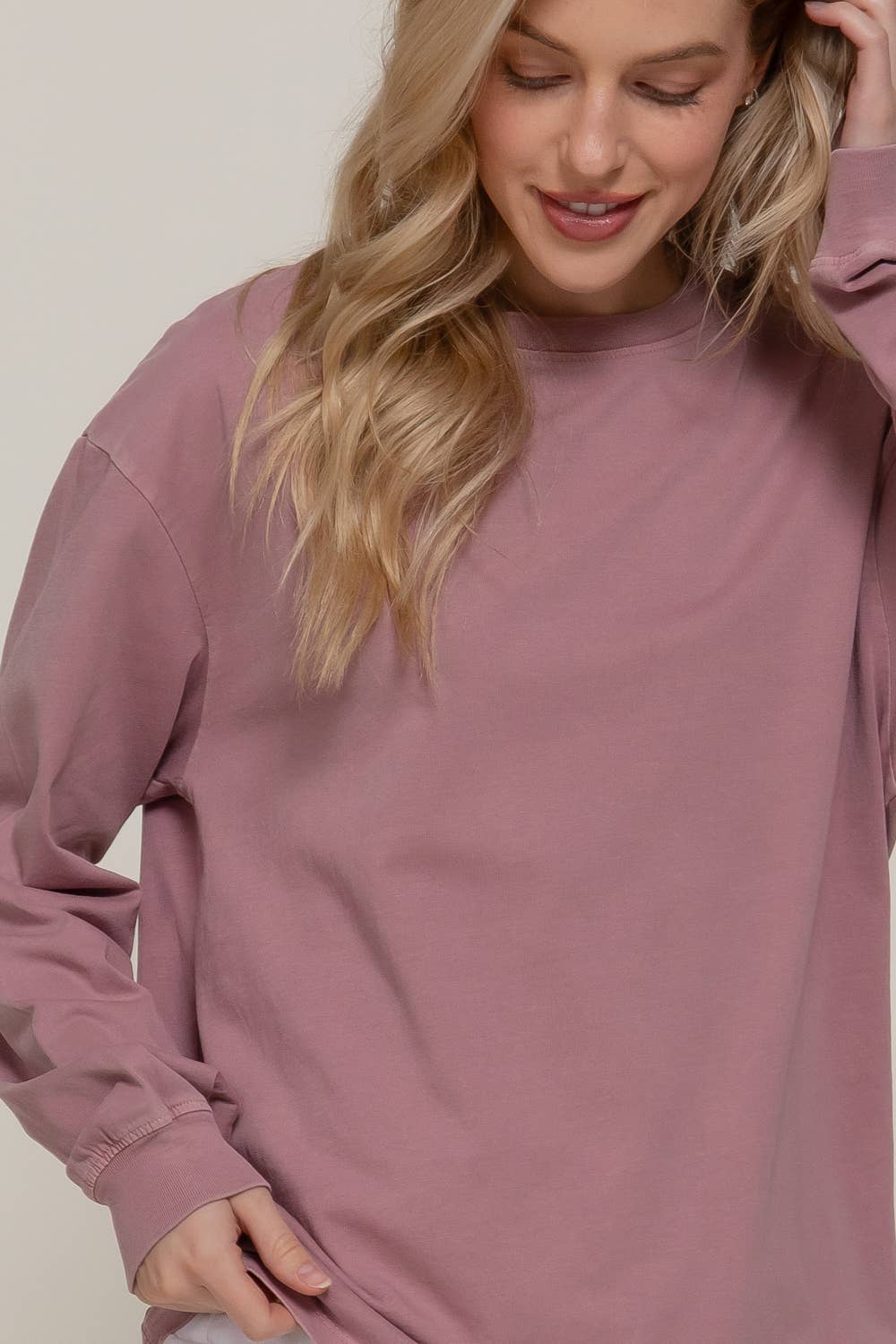 Long Sleeve Round Neck Garment Dye Tee