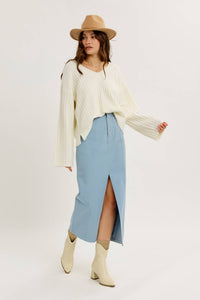 CLOUD SOFT OVERSIZED RIBBED SWEATER TOP WITH BELL SLEEVES