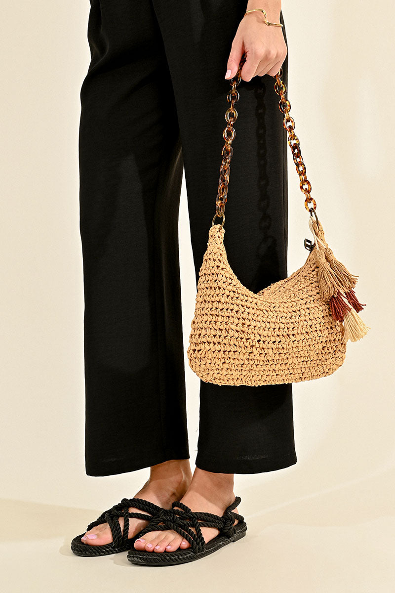 Woven Rattan Bag with Tassels