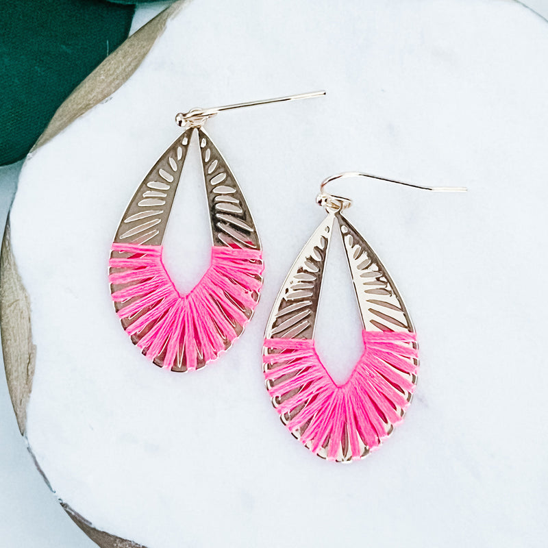 Thread Wrapped Dangle Earring-Pink