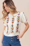 Flower Embroidery Short Sleeve Sweater