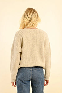 Soft Knit Sweater with Tie Collar