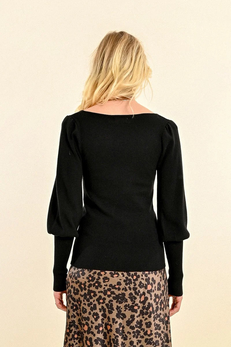 Sweetheart Neckline Puff Sleeve Sweater