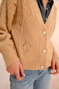 V-Neck Pointelle Knit Cardigan