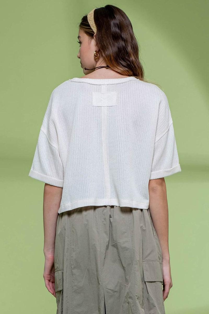 Fold Sleeve Knit Crop Top