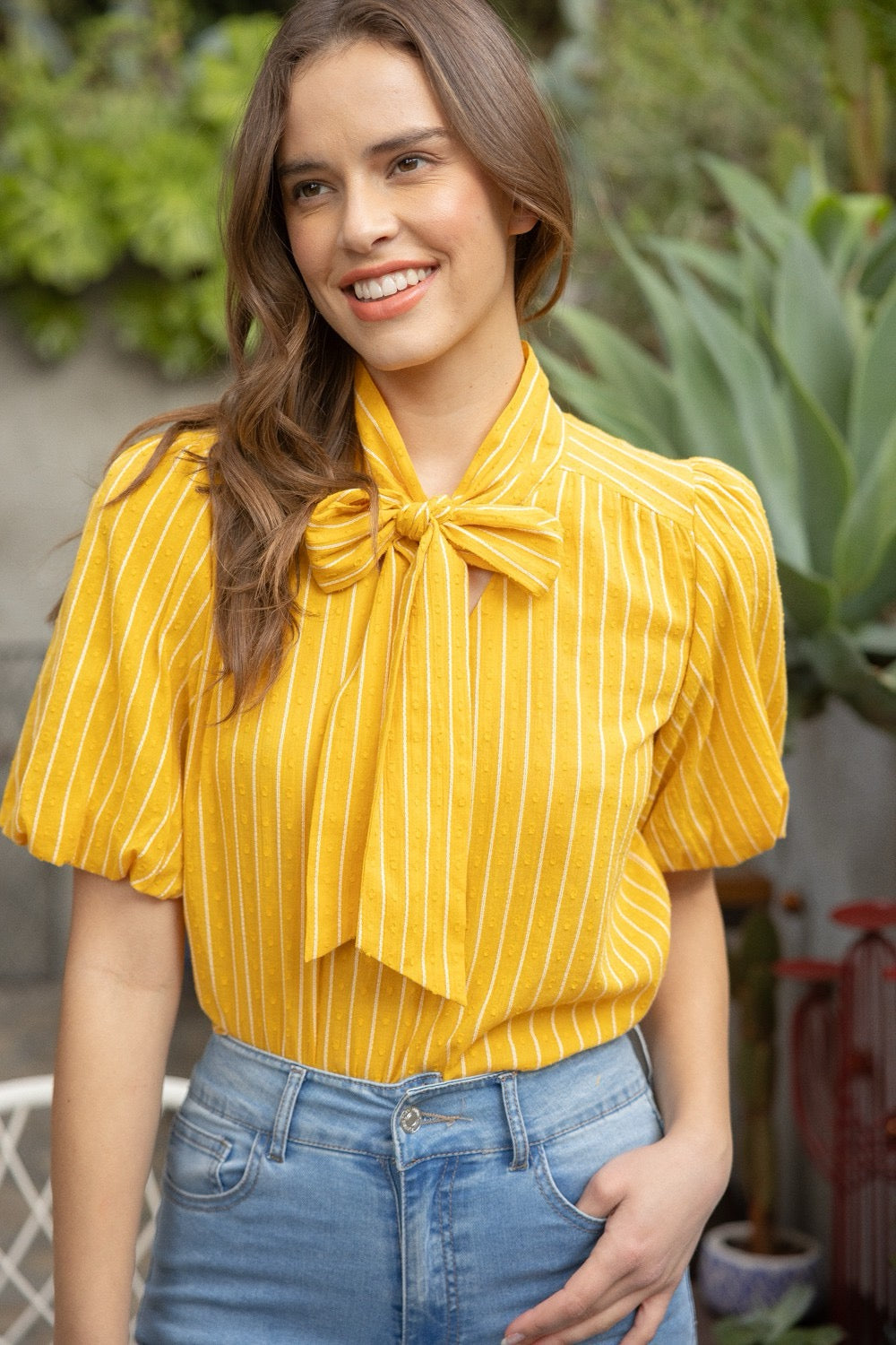 Bow Tie Puff Sleeve Top
