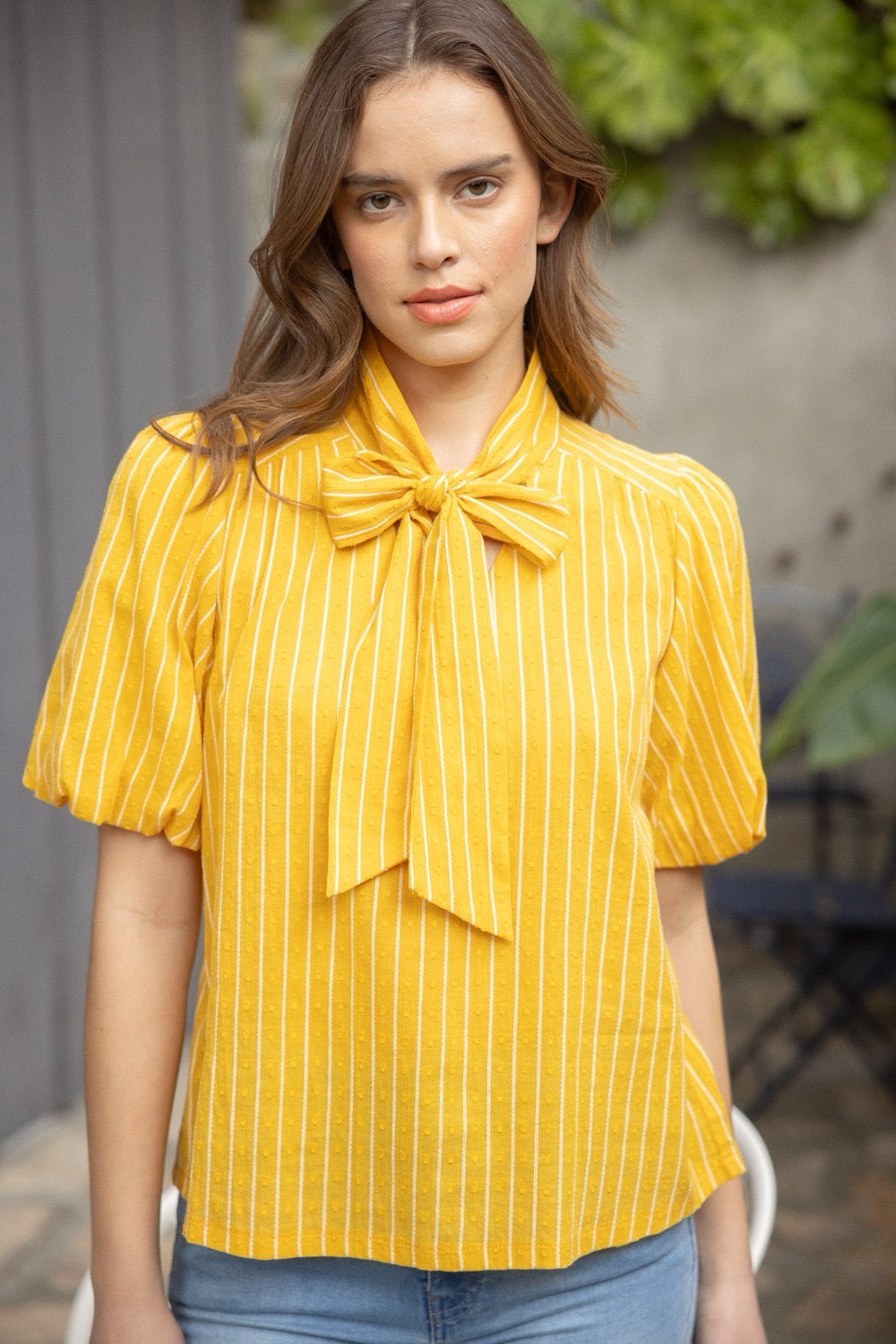 Bow Tie Puff Sleeve Top