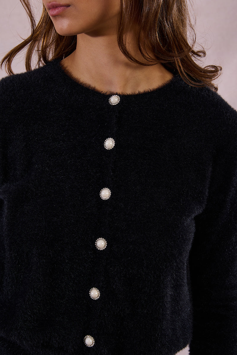 カーディガン LaceTrimmedPearl-ButtonCardigan Pearl Button Cardigan – Lark & Lily Boutique