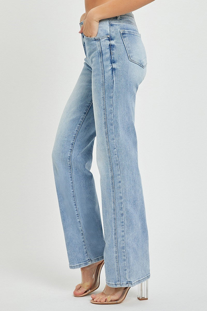 Mid Rise Straight Leg Denim