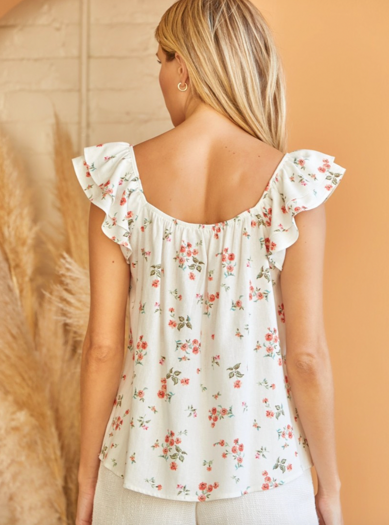 Floral Ruffle Sleeve Relaxed Fit Top - Lark & Lily Boutique