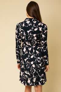 Collared Button Down Abstract Print Dress