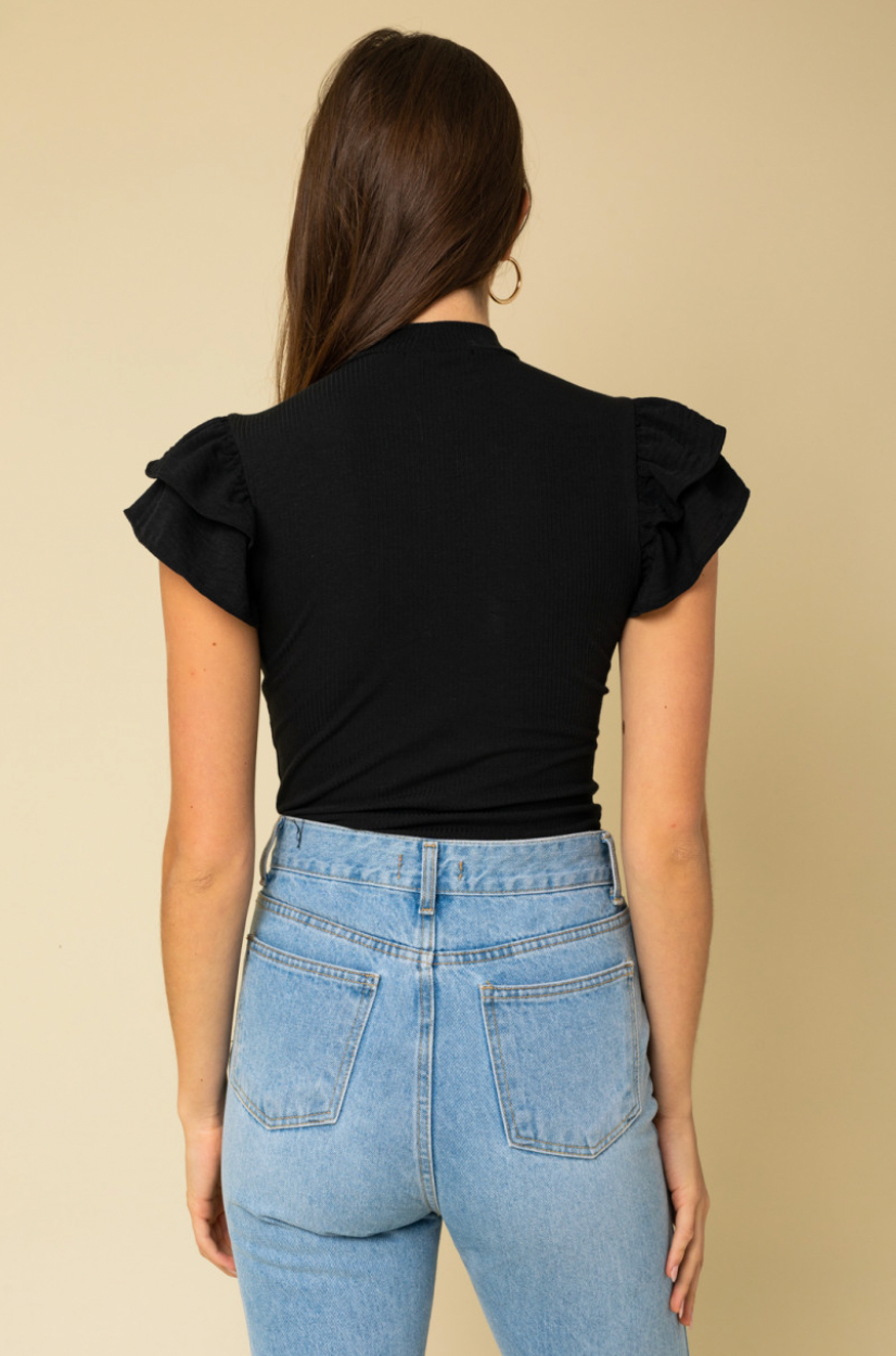 Celine Ruffle Sleeve Bodysuit- Black - Lark & Lily Boutique