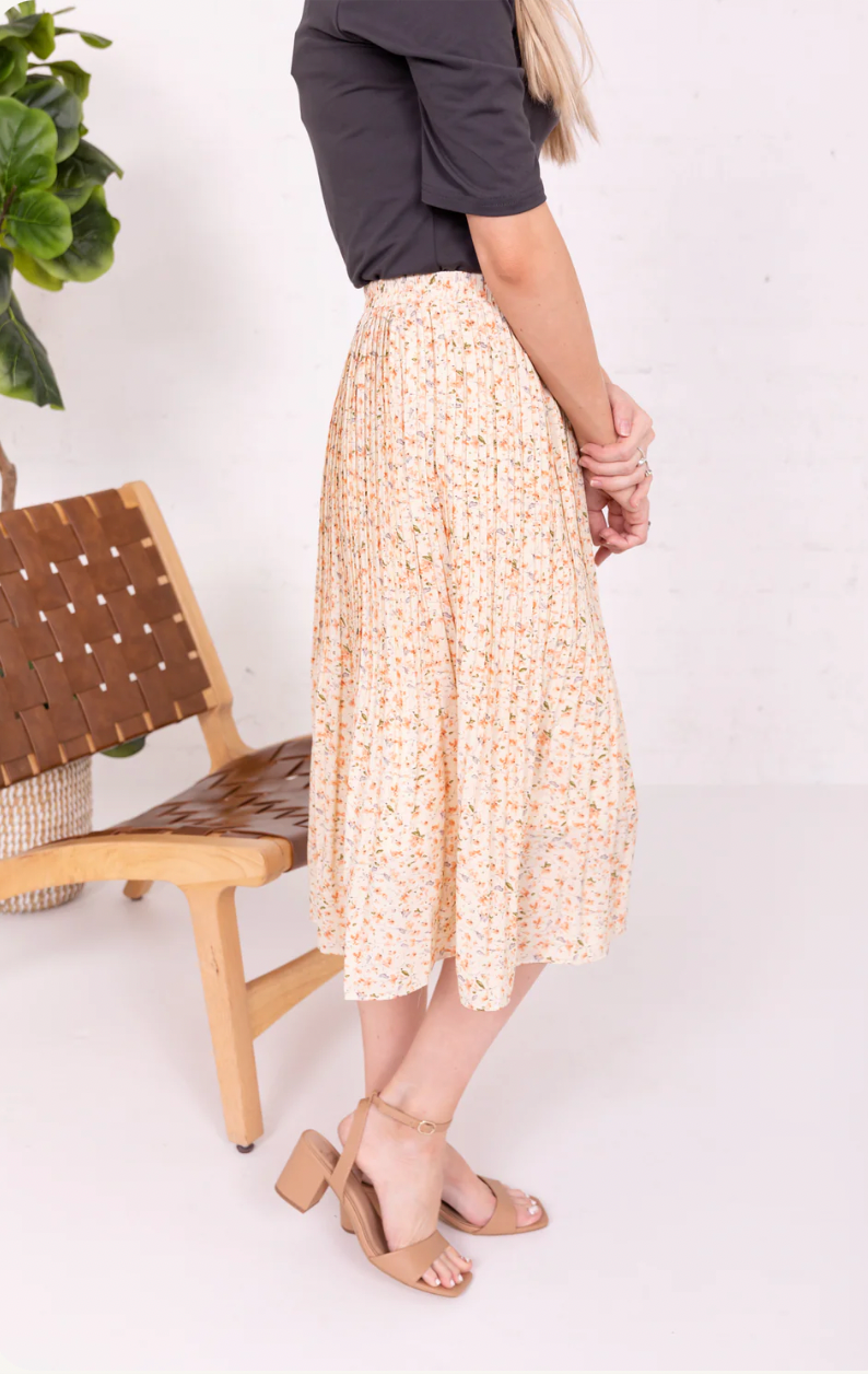 Pleated Midi Skirt in Pale Rosette - Lark & Lily Boutique