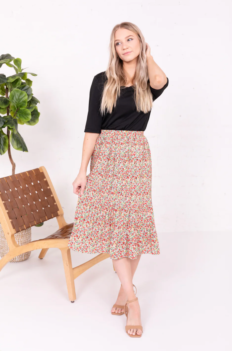 Pleated Midi Skirt in Tropical Oasis - Lark & Lily Boutique