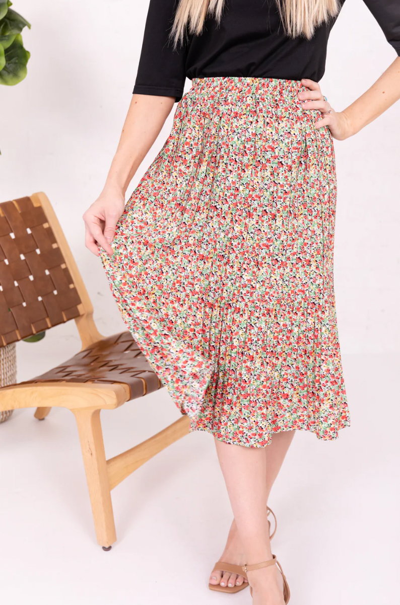 Pleated Midi Skirt in Tropical Oasis - Lark & Lily Boutique