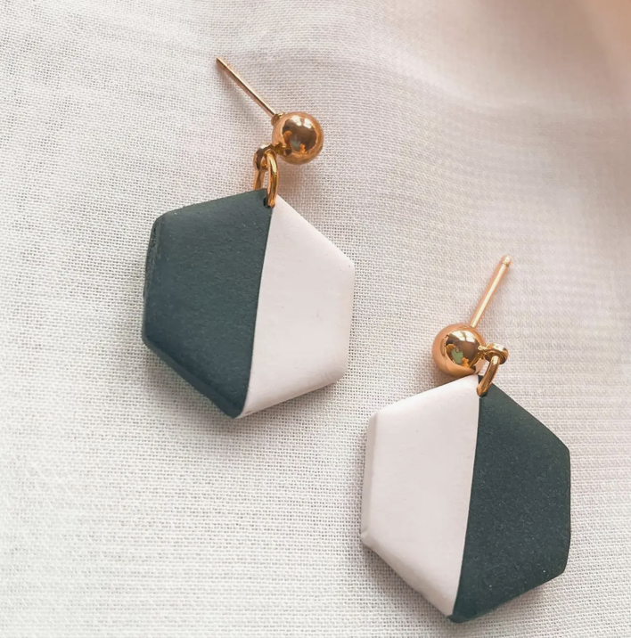 Two Tone Hexagon Dangle Earrings - Lark & Lily Boutique