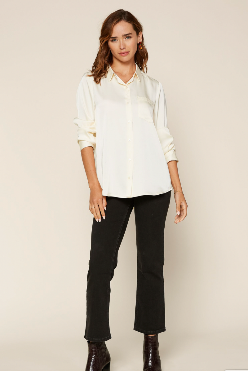 Satin Button Down Top-Ivory