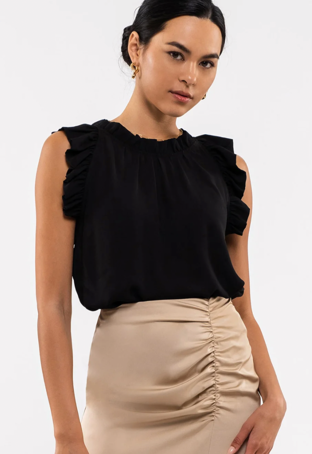 black ruffle sleeveless top