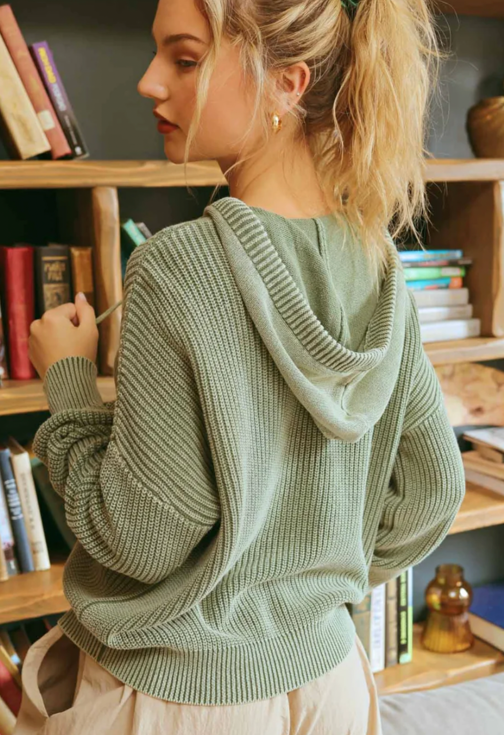 Hooded Henley Knit Sweater