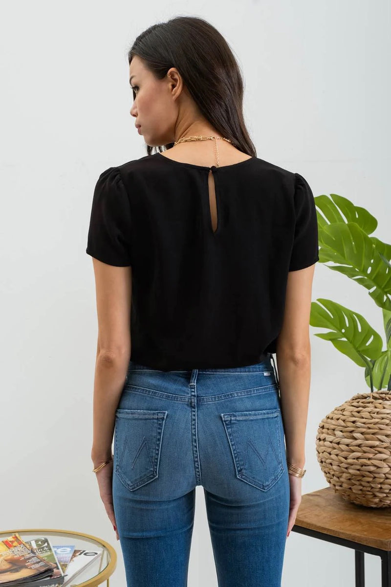 Front Pleated Short Sleeve Top