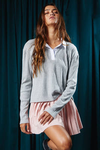 Contrast Collared Neck Textured Crop Top