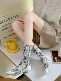Vintage Style Floral Crew Socks (5 Pairs)
