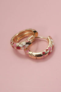 Enamel Flower Huggie Hoop Earrings