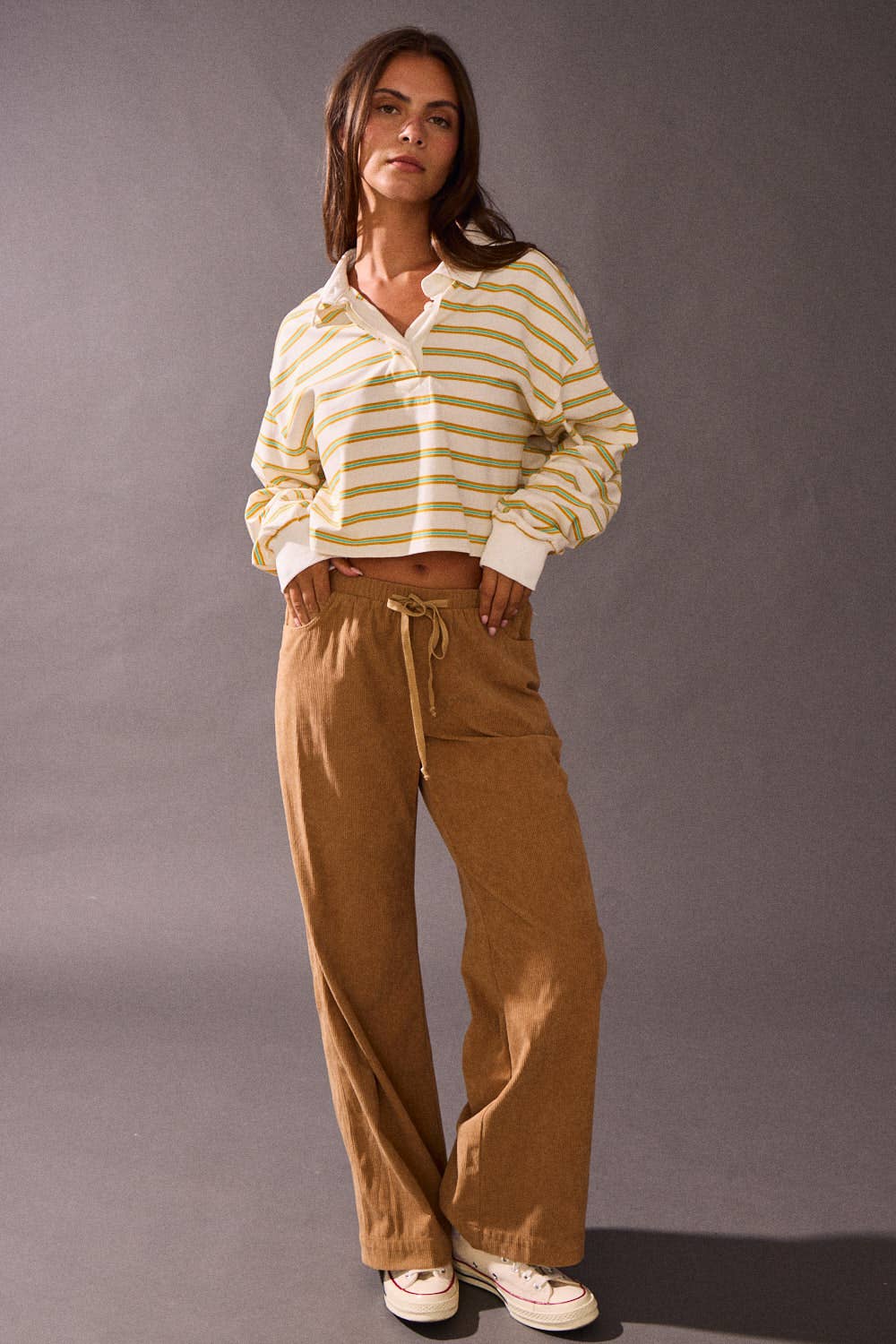 PT17177-1 - Striped long-sleeve collar polo shirts
