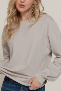 Long Sleeve Round Neck Garment Dye Tee