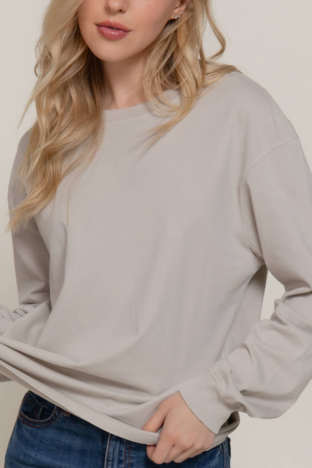 Long Sleeve Round Neck Garment Dye Tee