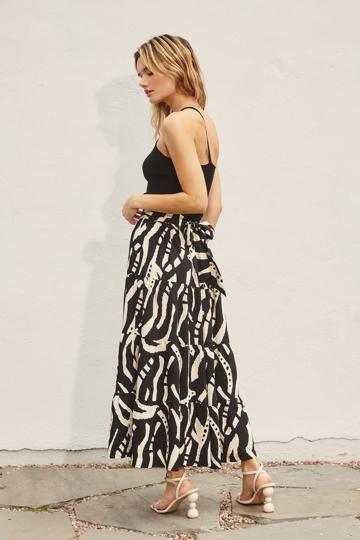 Abstract Tiered Maxi Skirt