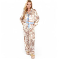 Toile Print Satin Pajama Set with Ribbon Tie