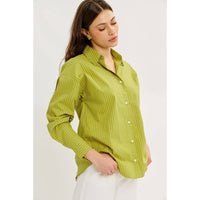 COTTON STRIPE BUTTON-DOWN SHIRT WITH LAPEL COLLAR