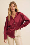 Button Down Satin Shirt- Burgundy