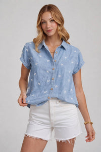 Floral Embroidered Button Down Shirt