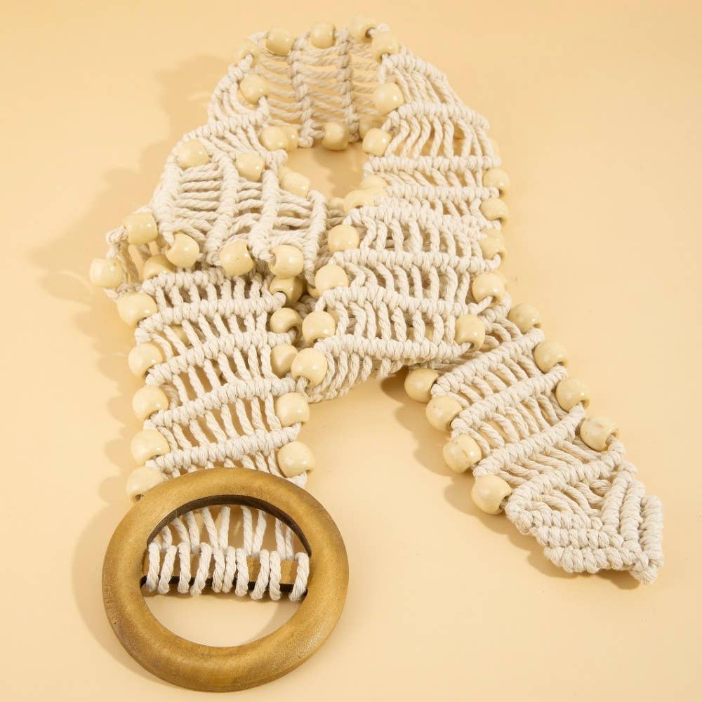 Wooden Bead Buckle Braided Belt