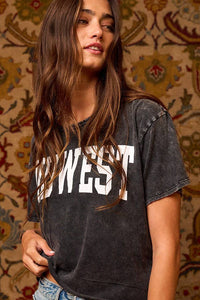 'MIDWEST' Mineral Washed Graphic Top
