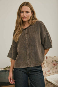 Washed Short Sleeve Cardigan