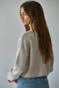 Cropped Ribbed Crew Neck Pullover