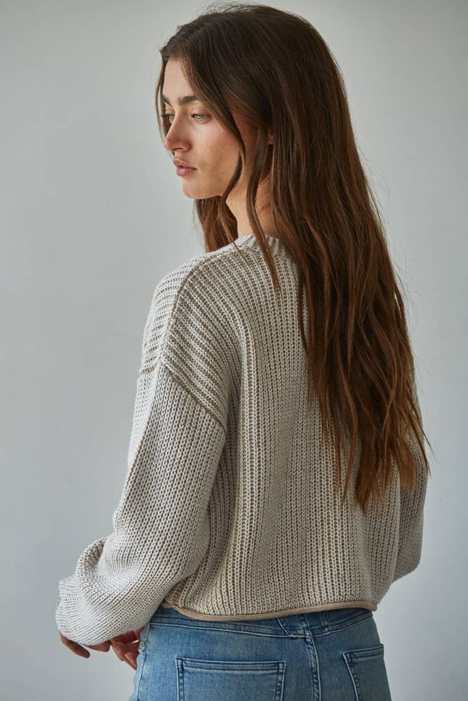 Cropped Ribbed Crew Neck Pullover