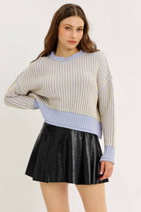 Two Tone Striped Oversized Sweater