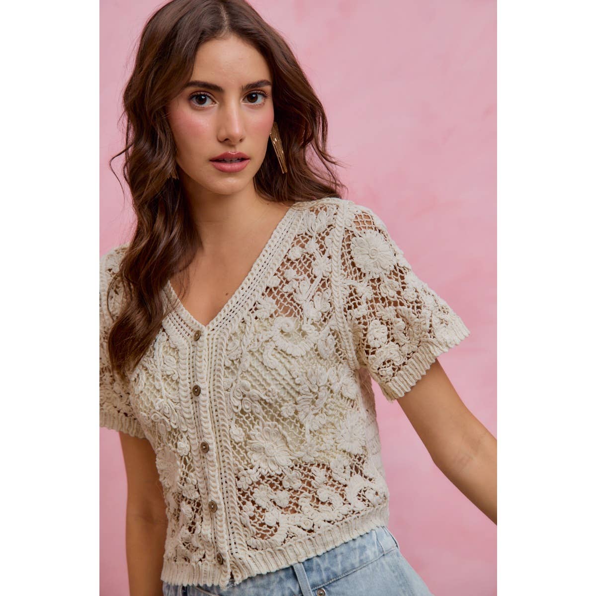 Floral Crochet Short Sleeve Top