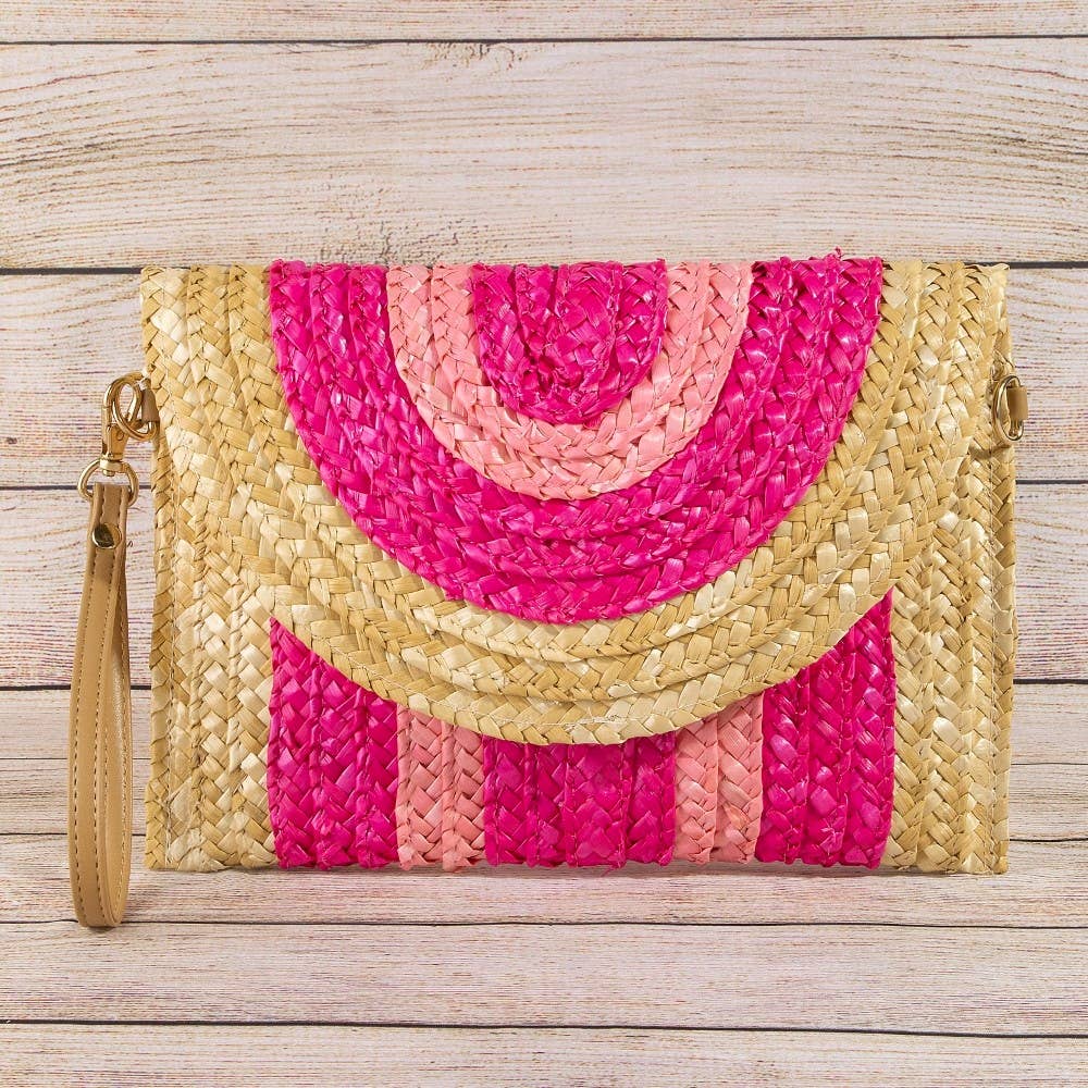 Three Tone Straw Clutch Bag