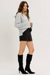 CLOUD SOFT OVERSIZED RIBBED SWEATER TOP WITH BELL SLEEVES