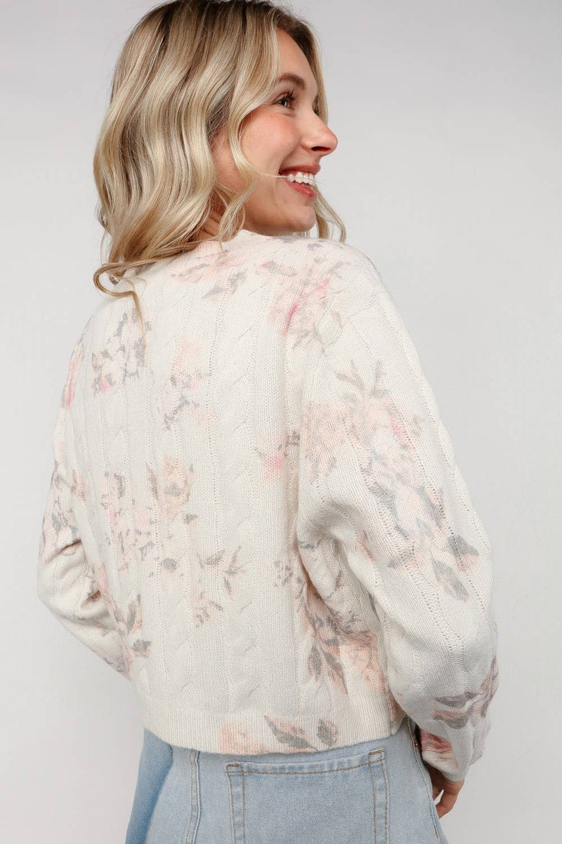 Floral Cable Sweater Cardigan