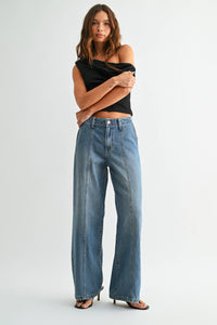 No Pocket Seamed Trouser Wide Leg - MEDIUM DENIM - DP709N