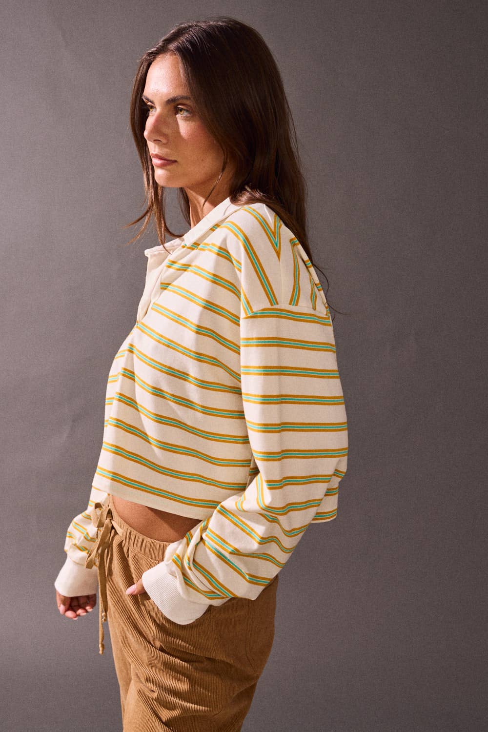PT17177-1 - Striped long-sleeve collar polo shirts
