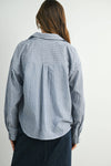 Striped Button-Up Collared Long Sleeve Top - Blue